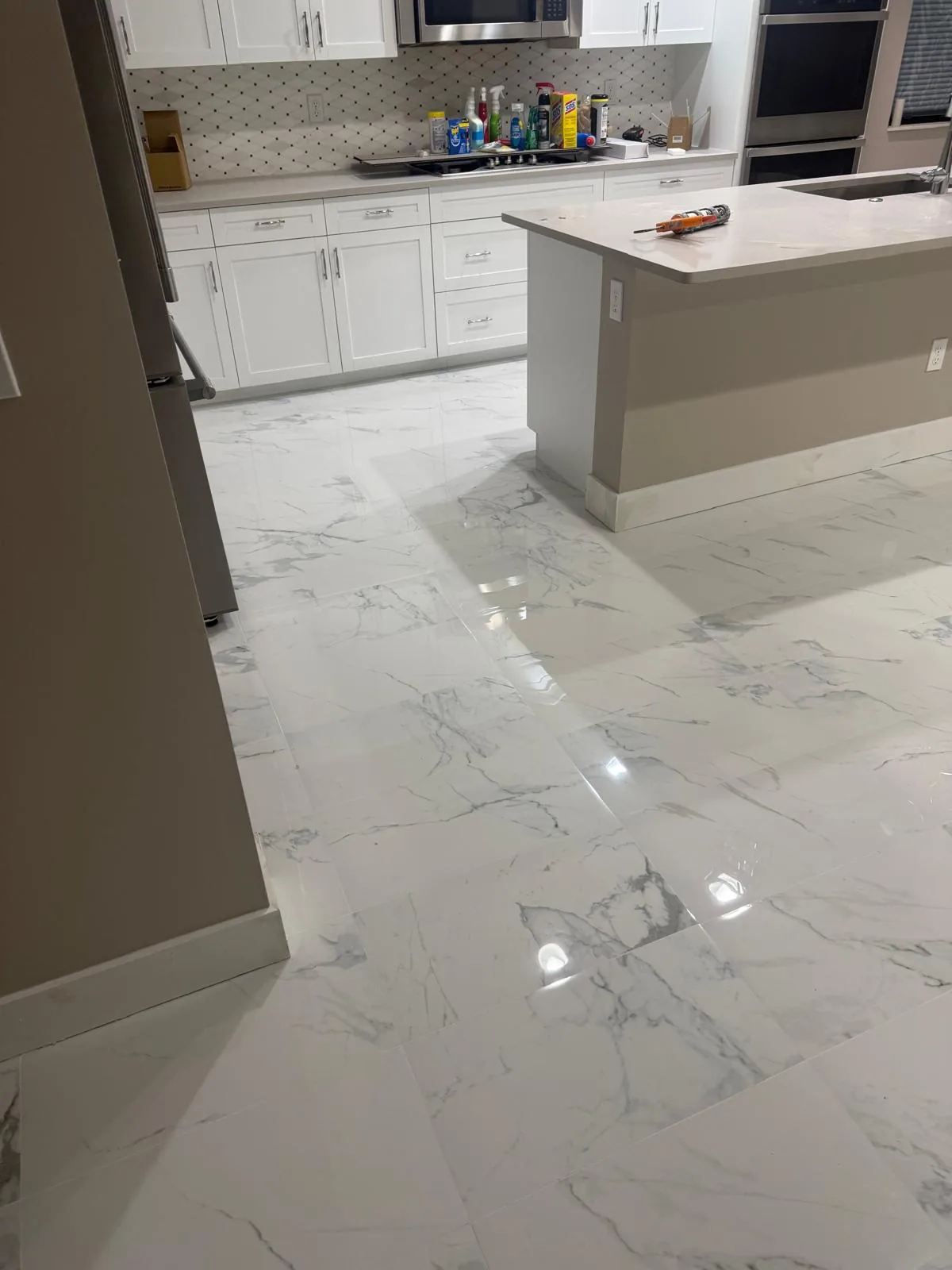 Kitchen Remodel White Cabinets Marble by JC General Painting in South Florida